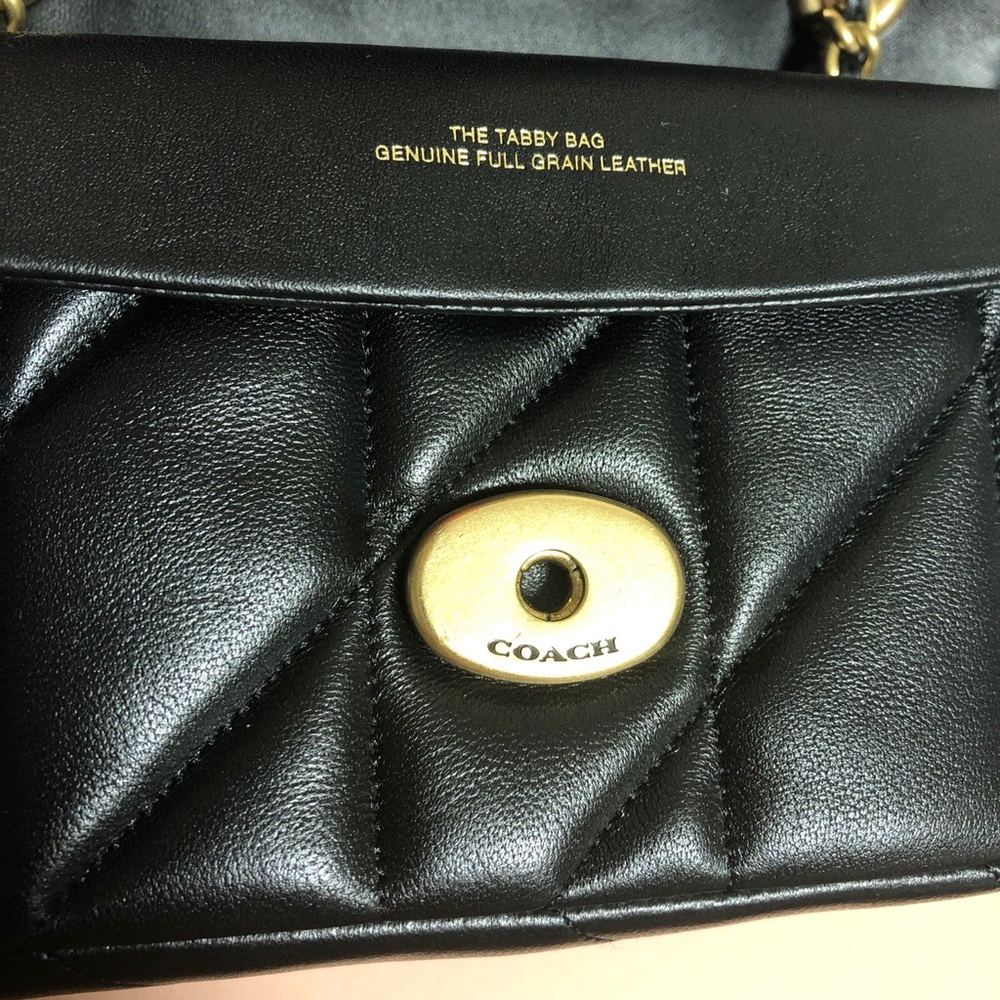 Coach Black Quilted Leather Shoulder Bag with Gold C and Chain Strap - Picture 11 of 13